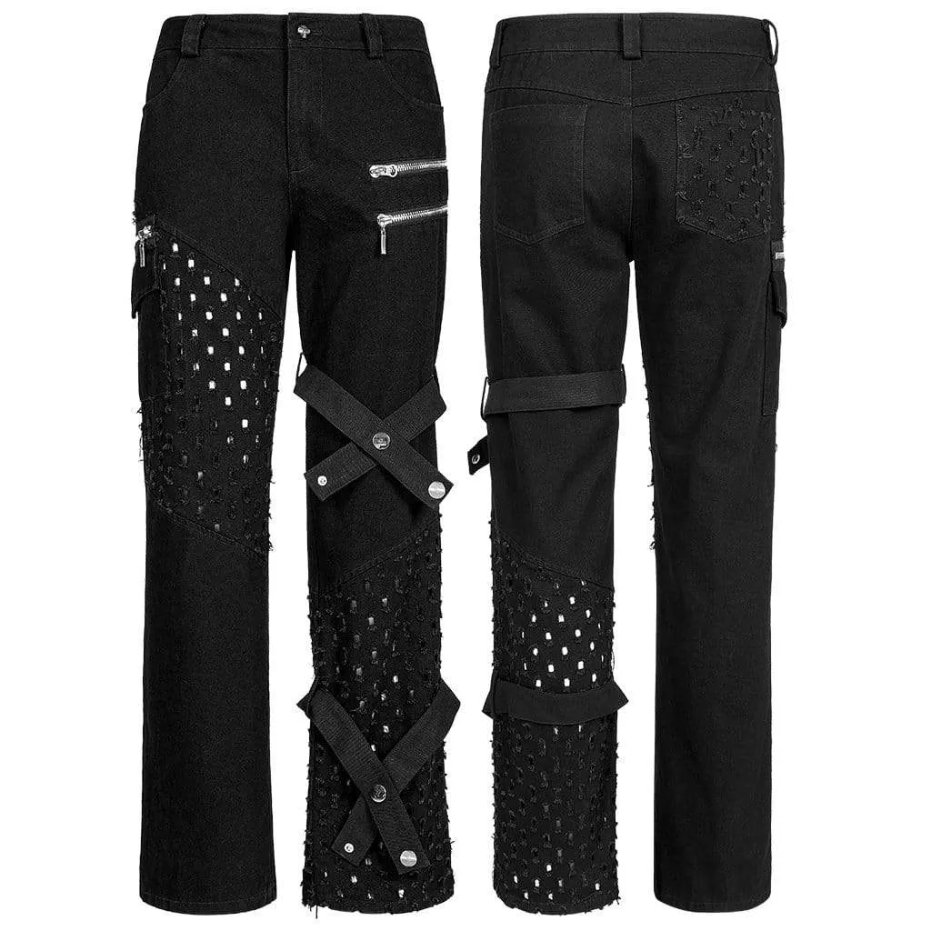 Men's Punk Ripped Zipper Straight Pants