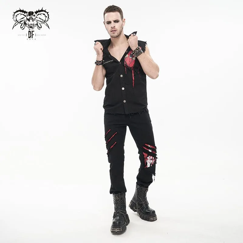 Men's Punk Skeleton Printed Ripped Pants