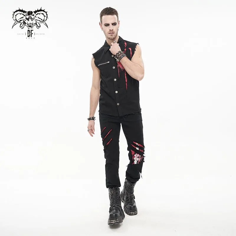 Men's Punk Skeleton Printed Ripped Pants
