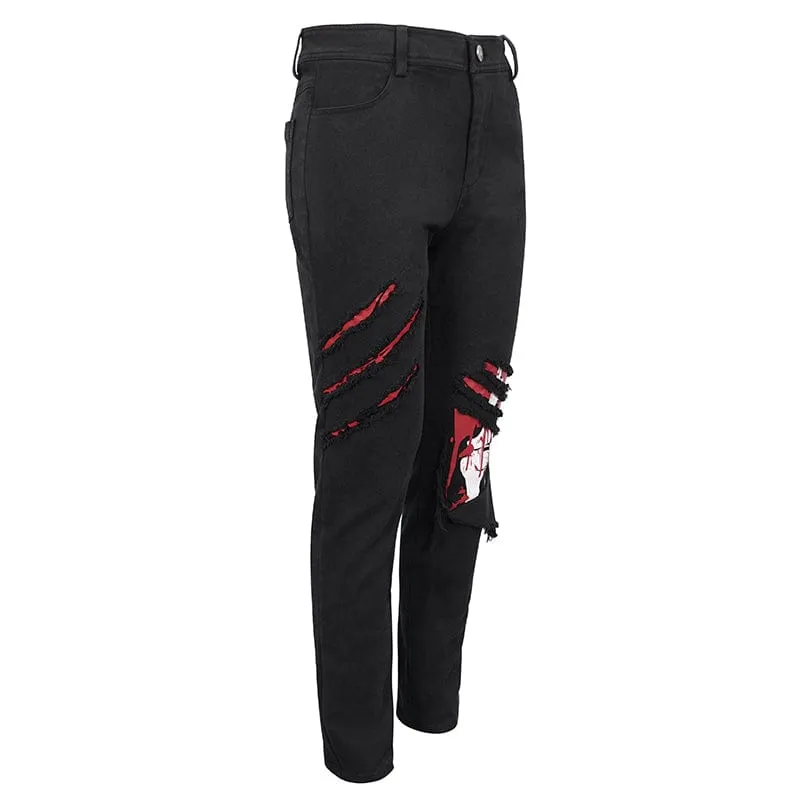 Men's Punk Skeleton Printed Ripped Pants
