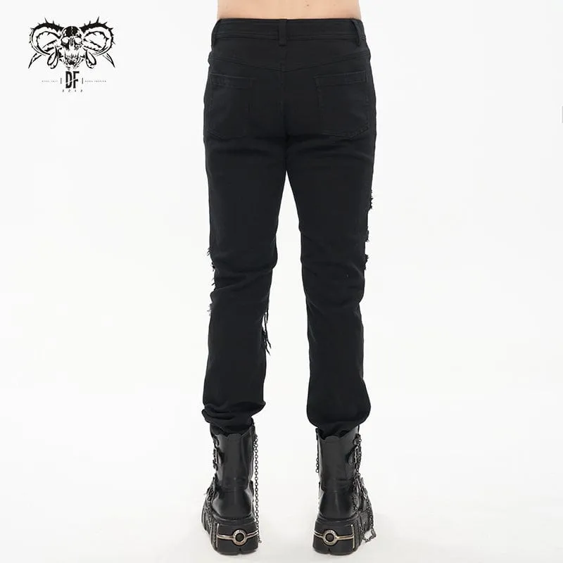 Men's Punk Skeleton Printed Ripped Pants