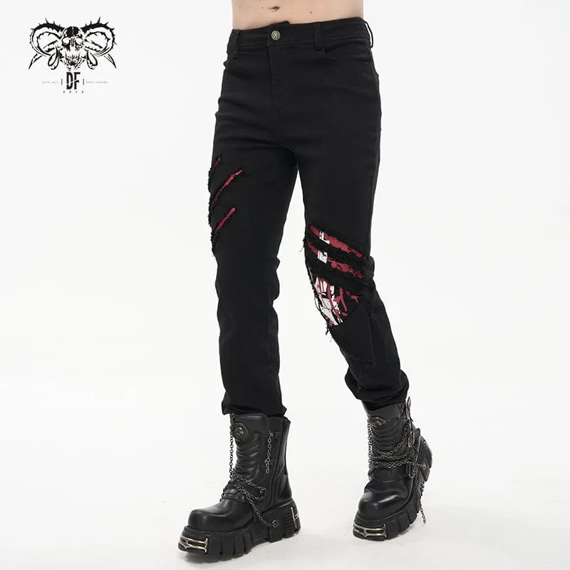 Men's Punk Skeleton Printed Ripped Pants