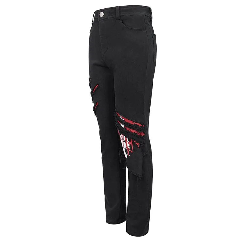Men's Punk Skeleton Printed Ripped Pants
