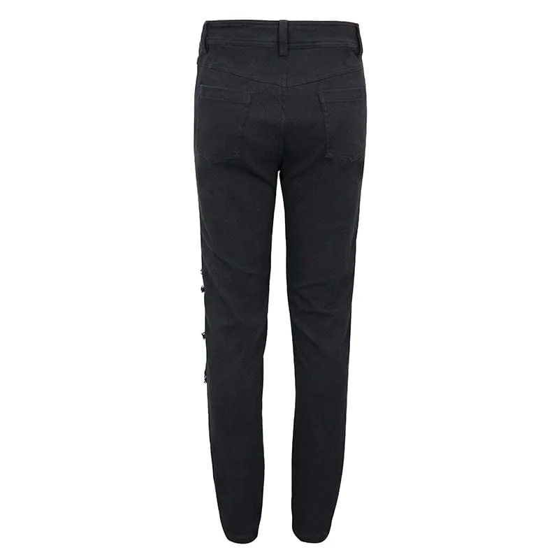 Men's Punk Skeleton Printed Ripped Pants