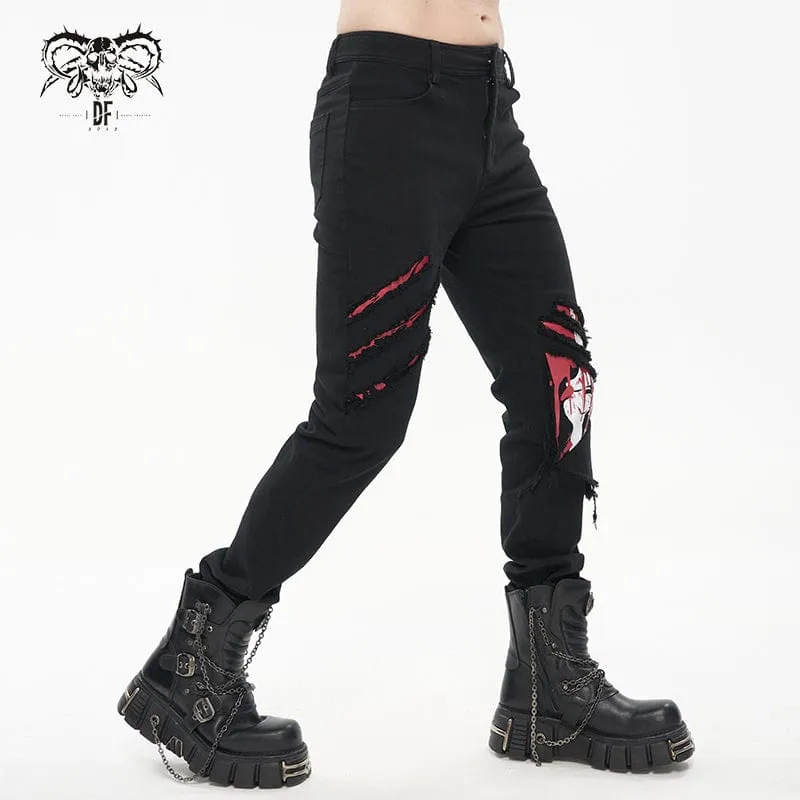 Men's Punk Skeleton Printed Ripped Pants