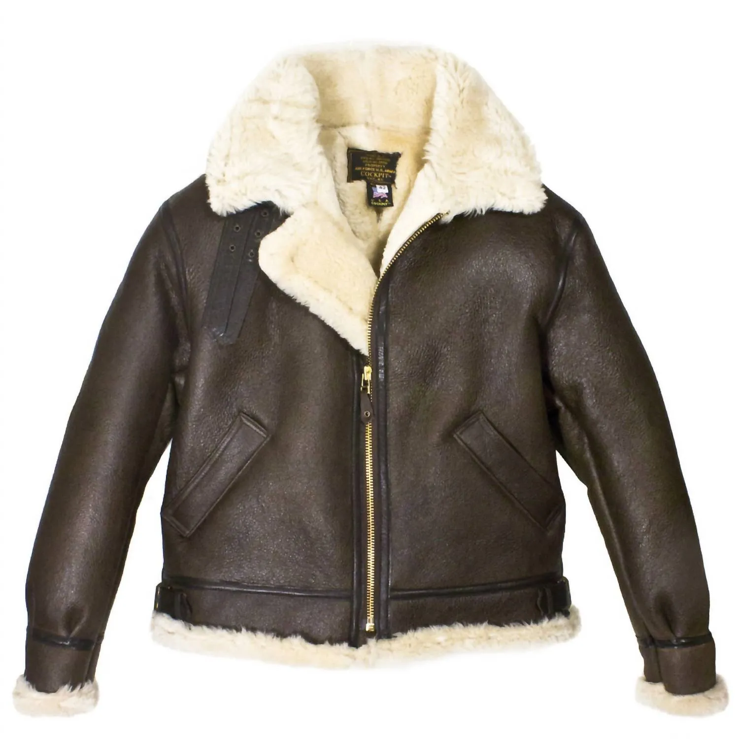 Mens Sheepskin Bomber Coat In Brown Leather