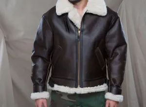 Mens Sheepskin Bomber Coat In Brown Leather