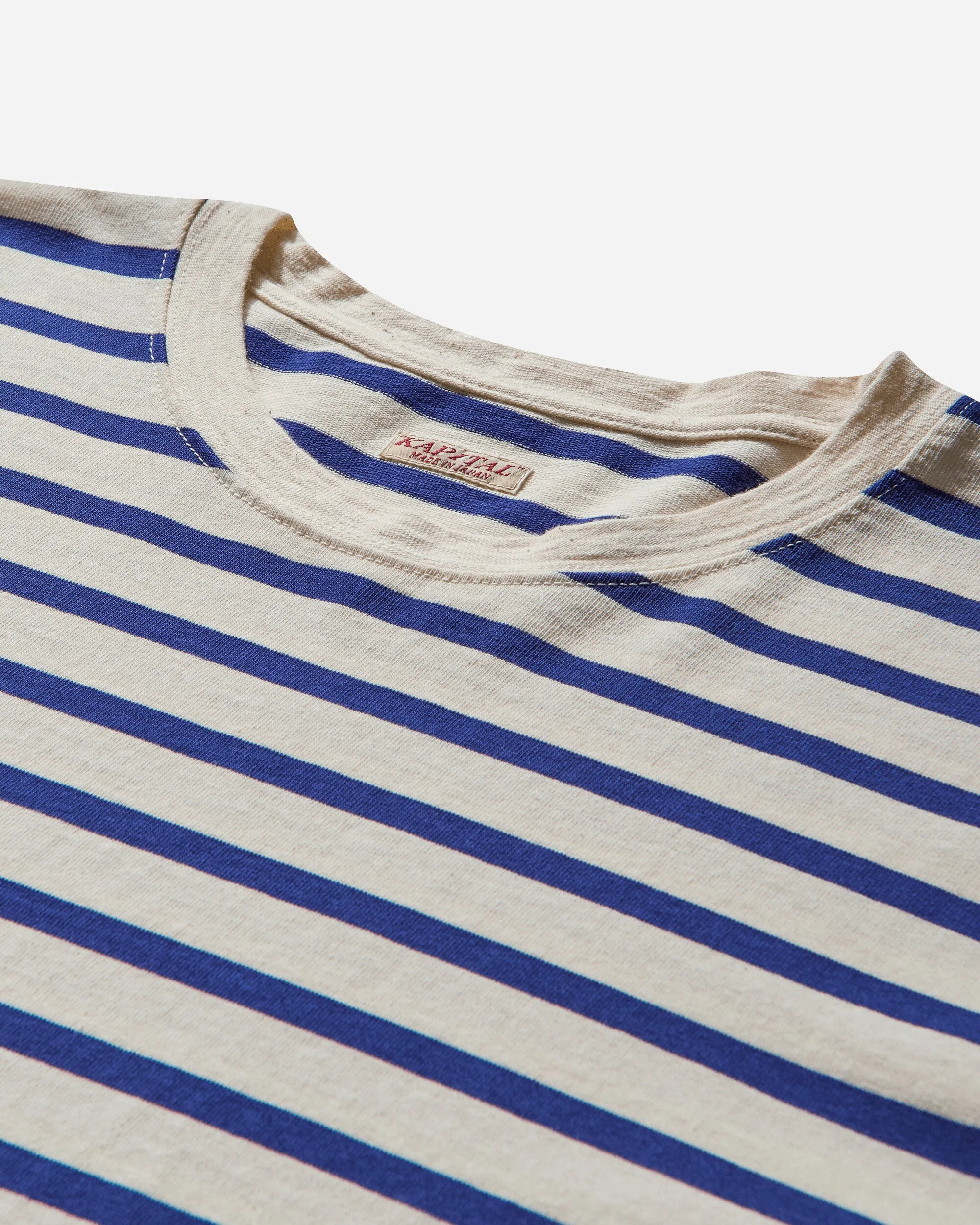 Men's Stripe Jersey Longsleeve T-Shirt (Profile Rainbowy Patch) Ecru / Blue