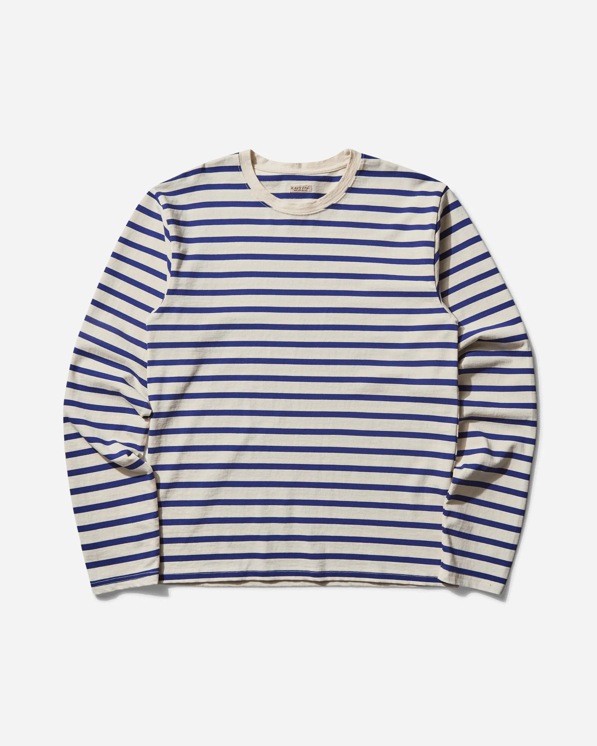 Men's Stripe Jersey Longsleeve T-Shirt (Profile Rainbowy Patch) Ecru / Blue