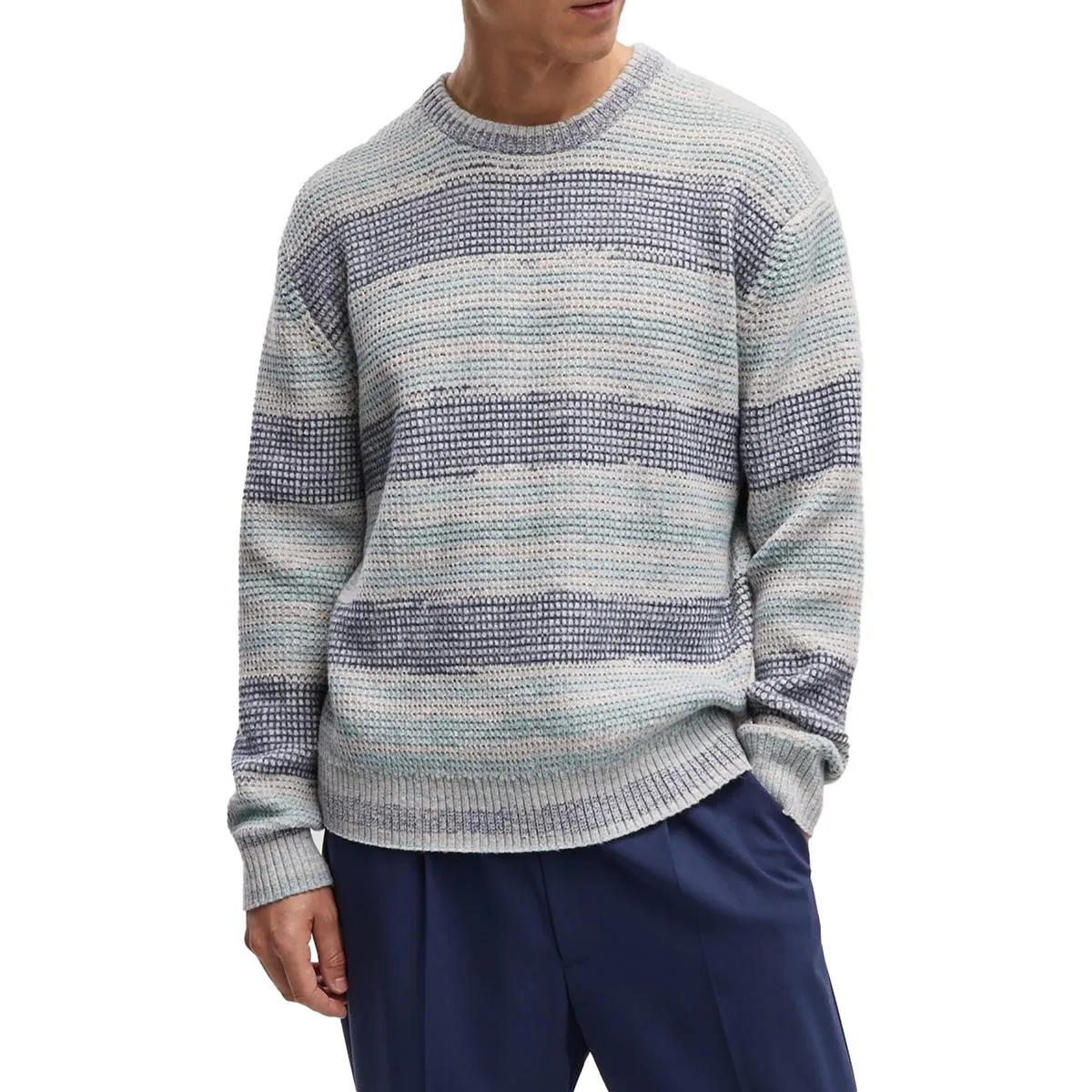 Mens Striped Knit Pullover Sweater