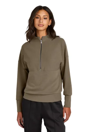 Mercer Mettle Womens Linear Texture Odor Resistant 1/4 Zip Sweatshirt - Warm Taupe Brown