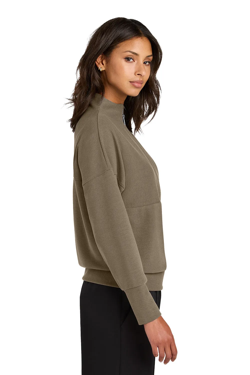 Mercer Mettle Womens Linear Texture Odor Resistant 1/4 Zip Sweatshirt - Warm Taupe Brown