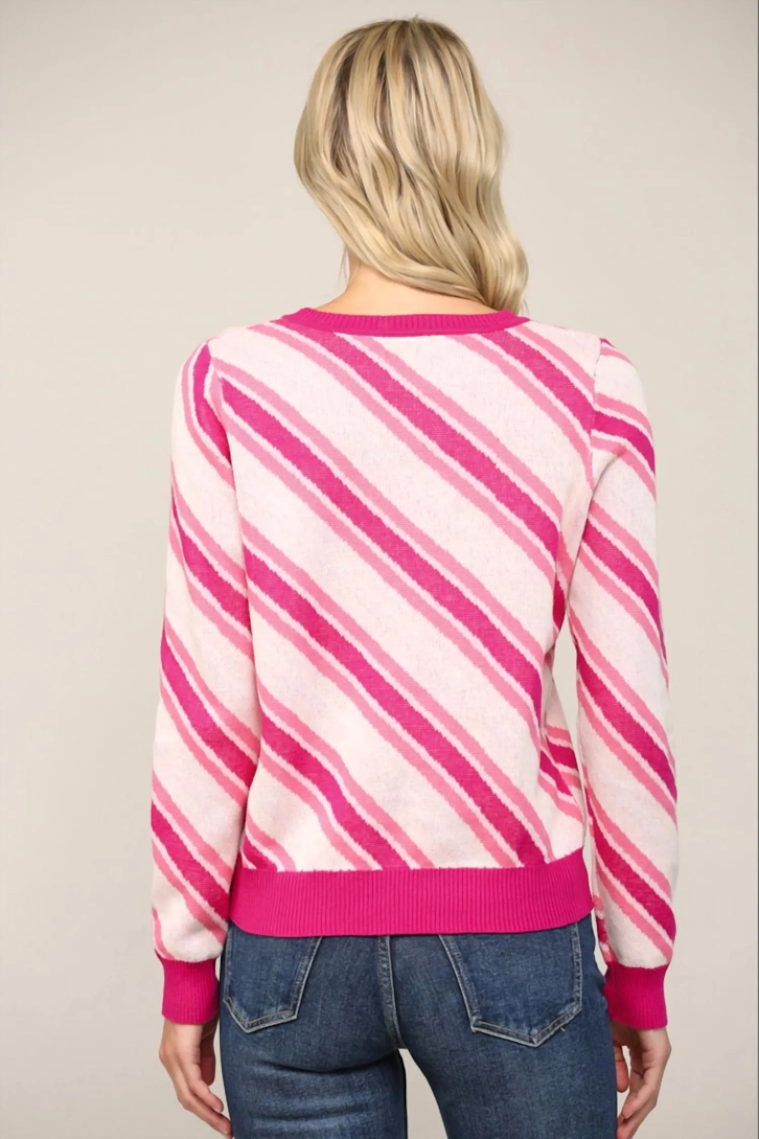 Merry Everything Glitter Striped Sweater In Pink