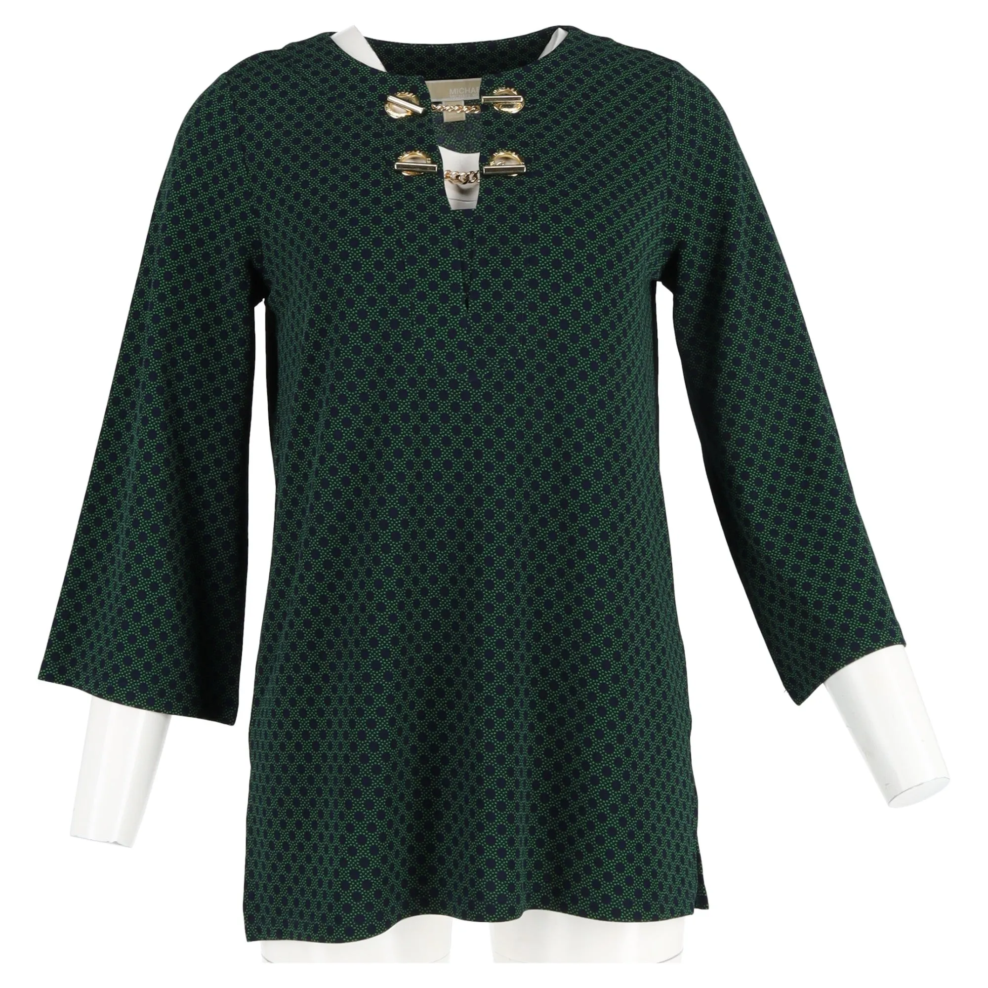 Michael Kors Polka Dot Print with Gold Embellishment Blouse in Green Polyester