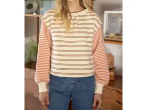 Mixed Striped Long Sleeve Knit Top In Cream Multi
