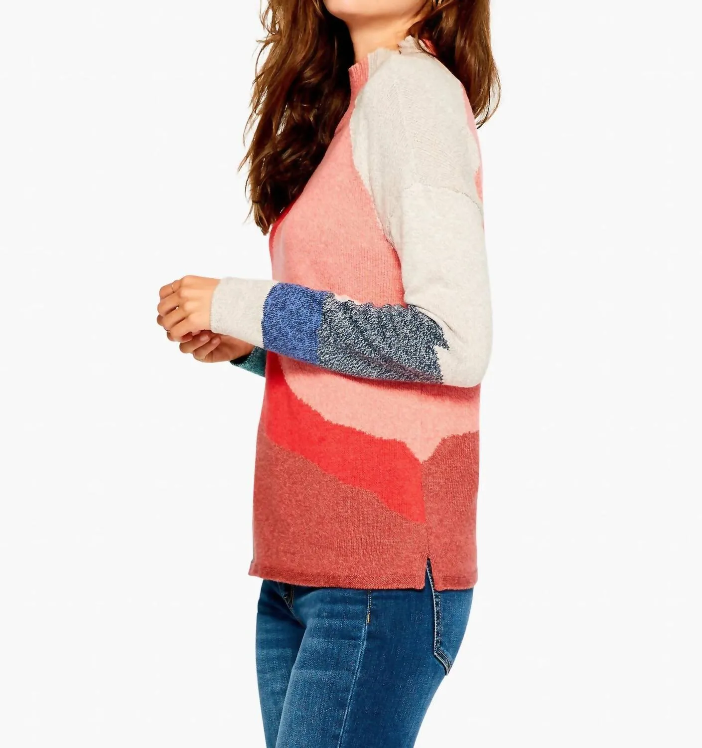 Mock Neck Intarsia Sweater In By The Fire