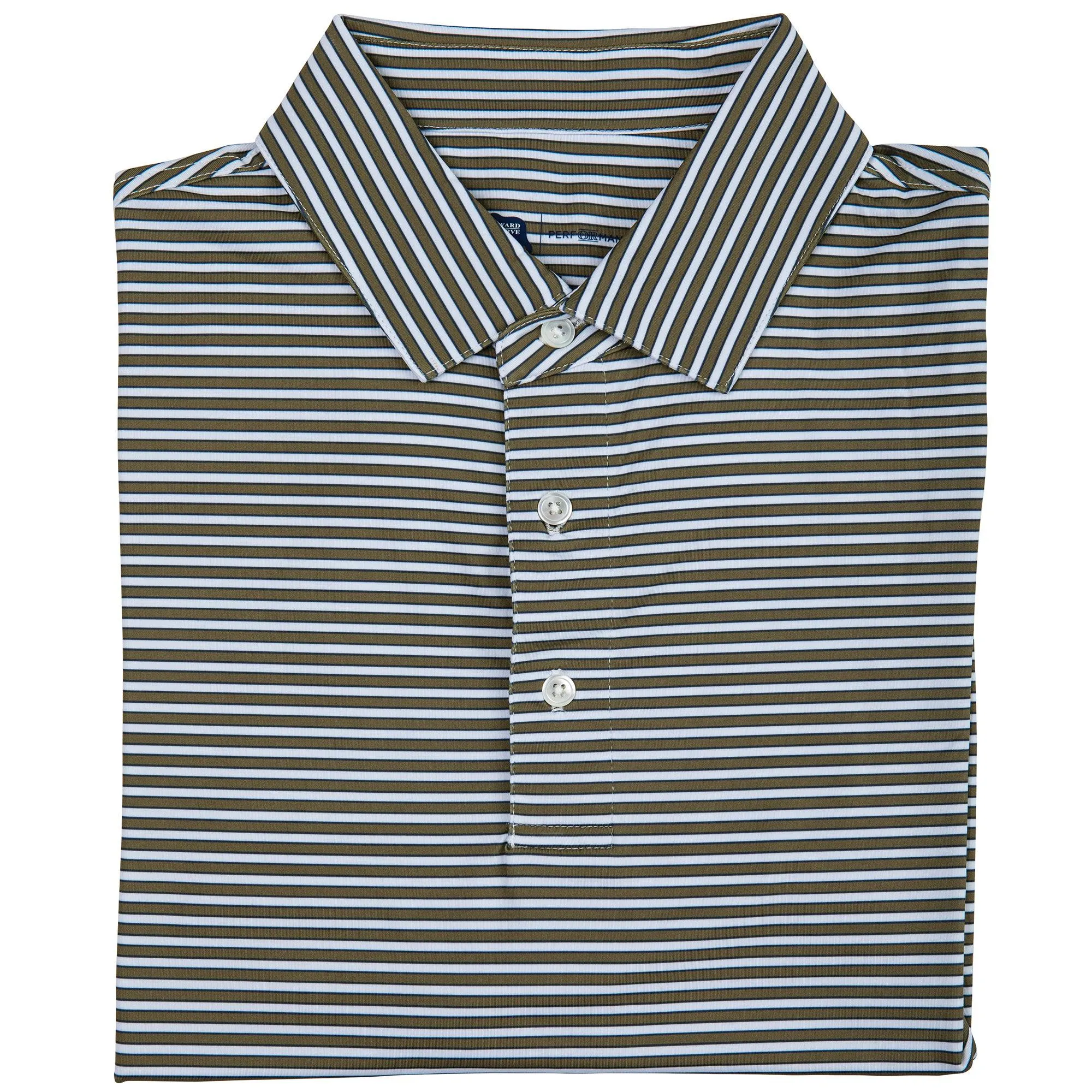 Mulligan Stripe Performance Polo - Olive Drab/Collegiate Blue