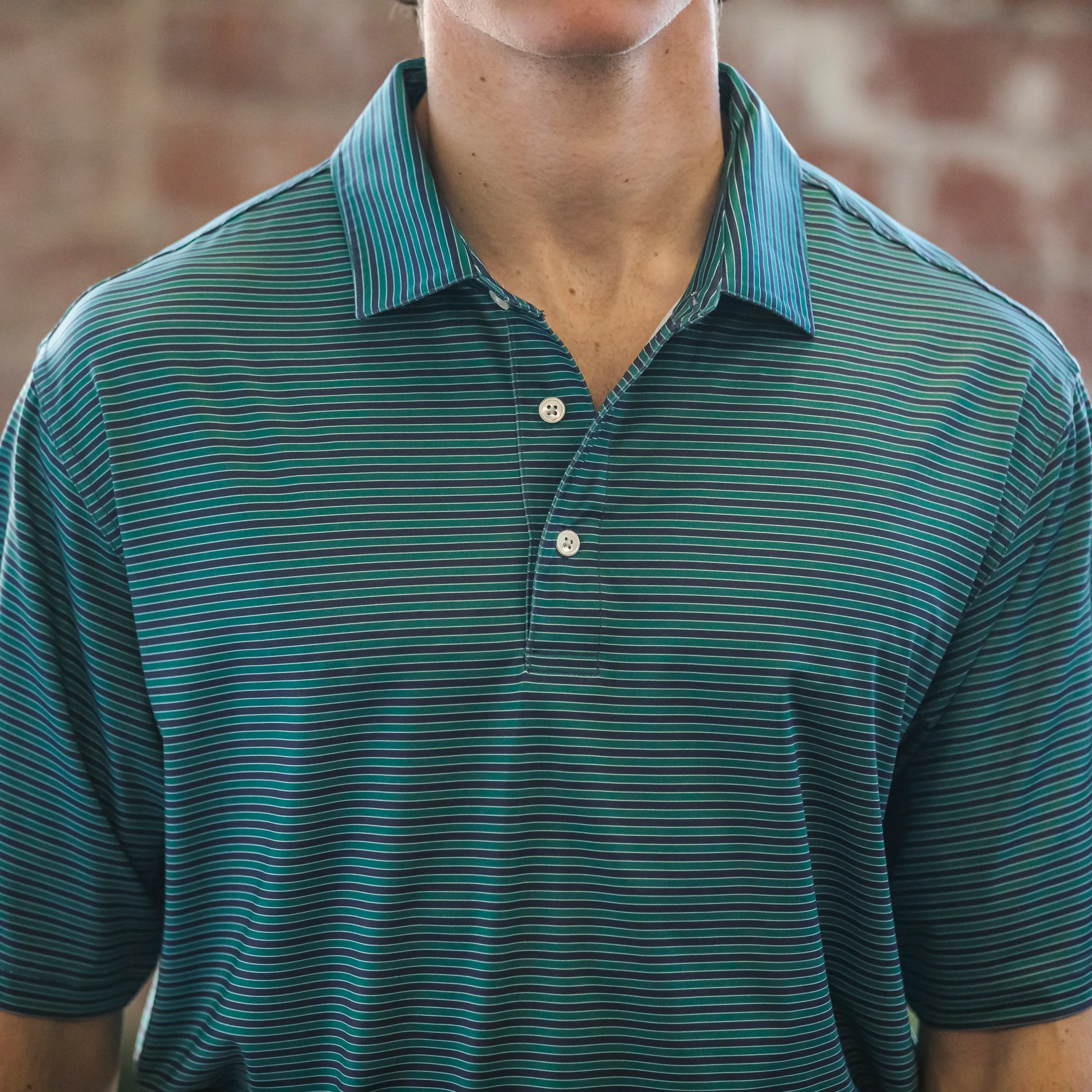 Mulligan Stripe Performance Polo - Posy Green