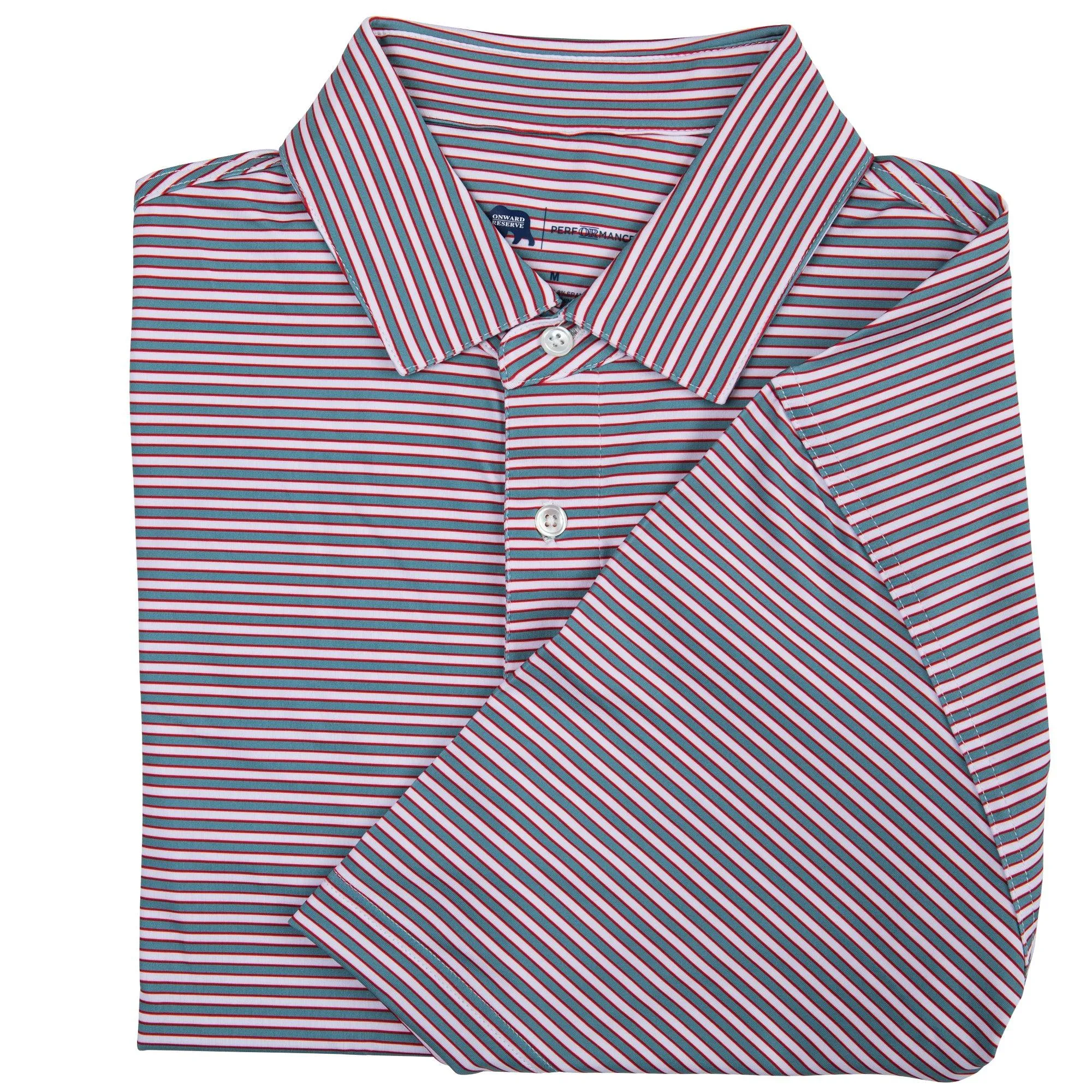 Mulligan Stripe Performance Polo - Smoke Blue/Salsa