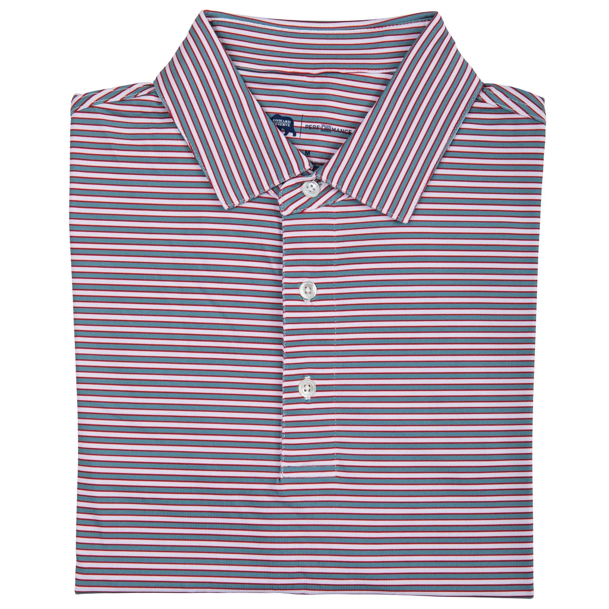 Mulligan Stripe Performance Polo - Smoke Blue/Salsa
