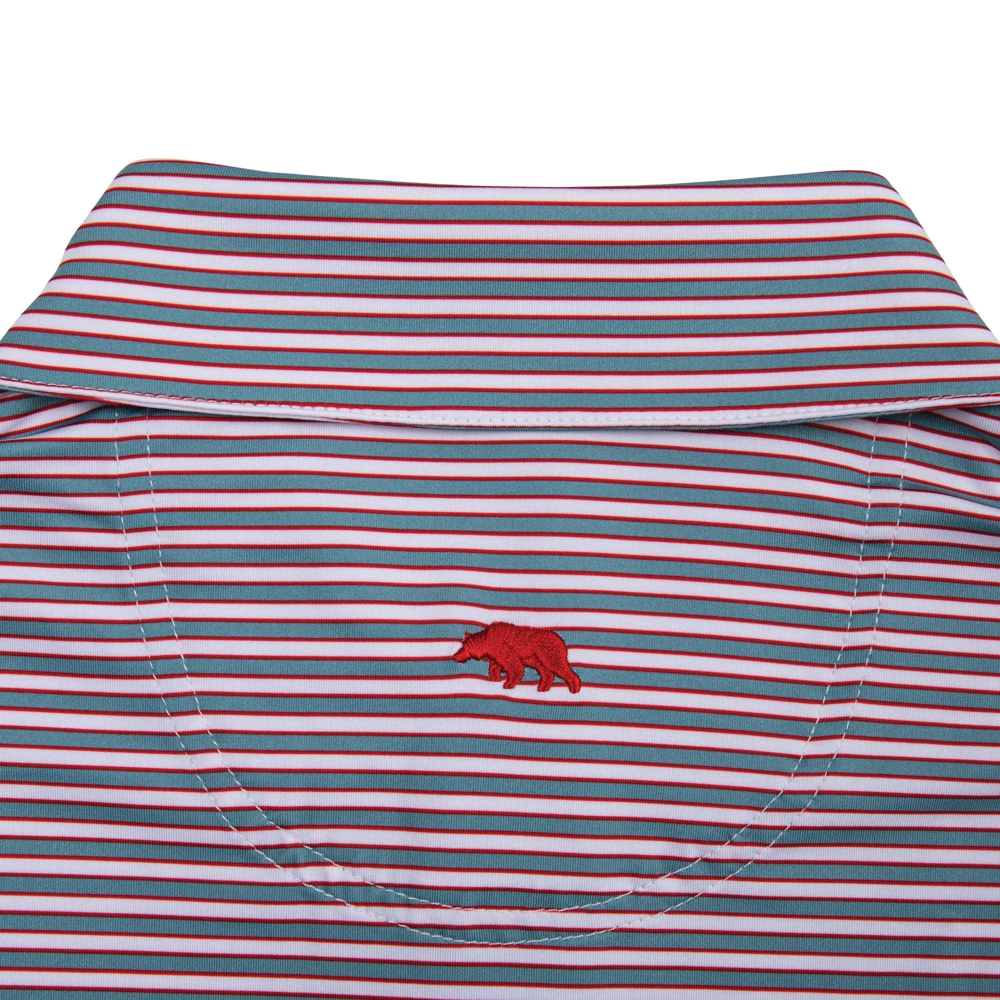 Mulligan Stripe Performance Polo - Smoke Blue/Salsa