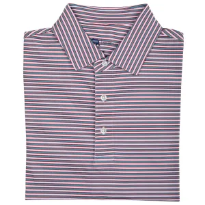 Mulligan Stripe Performance Polo - Smoke Blue/Salsa