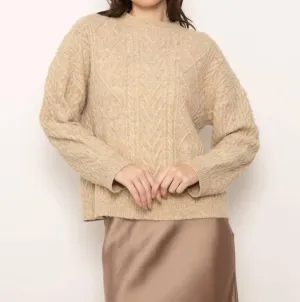 Myles Tri Tone Cabled Crewneck Sweater In Oat