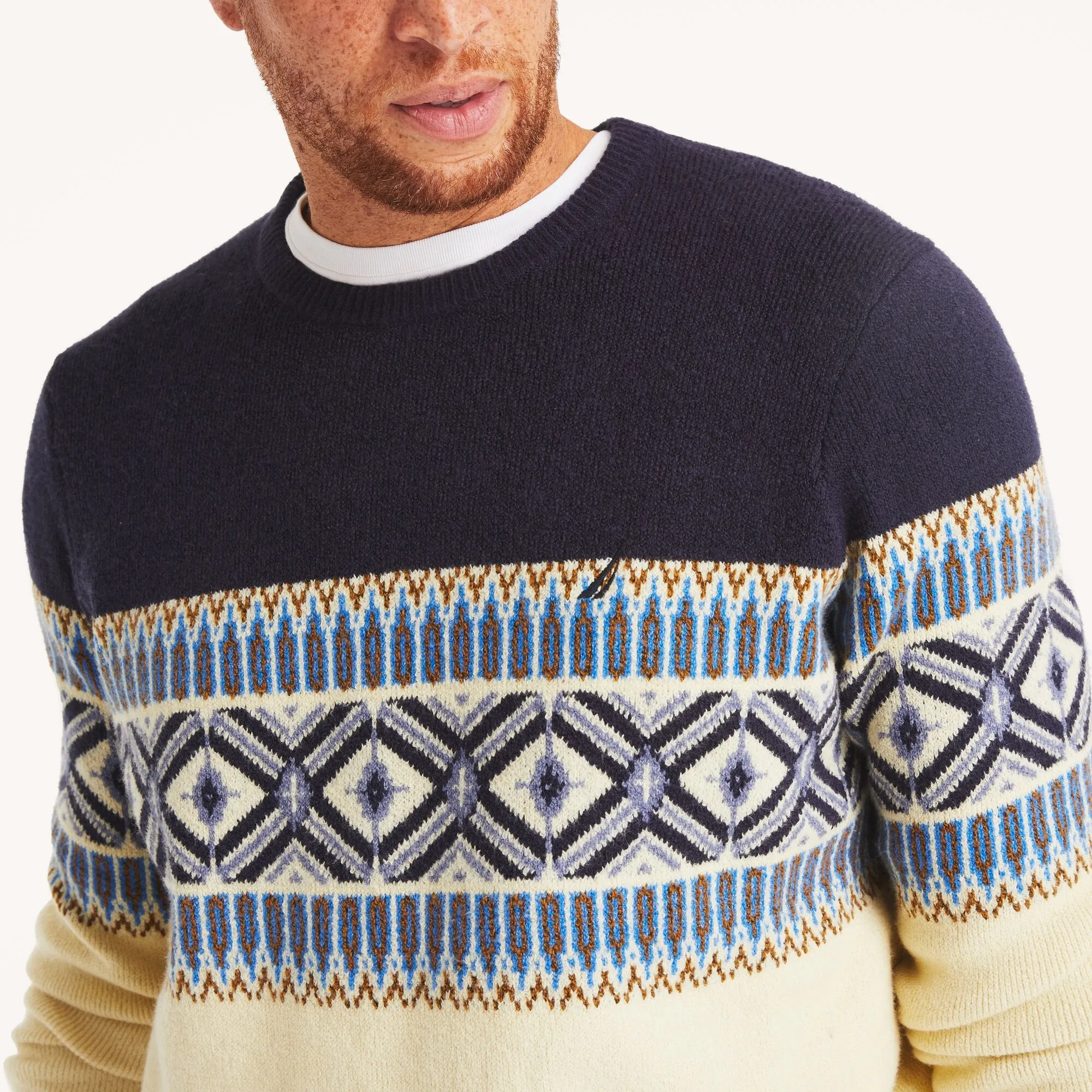 Nautica Mens Big & Tall Fair Isle Crewneck Sweater