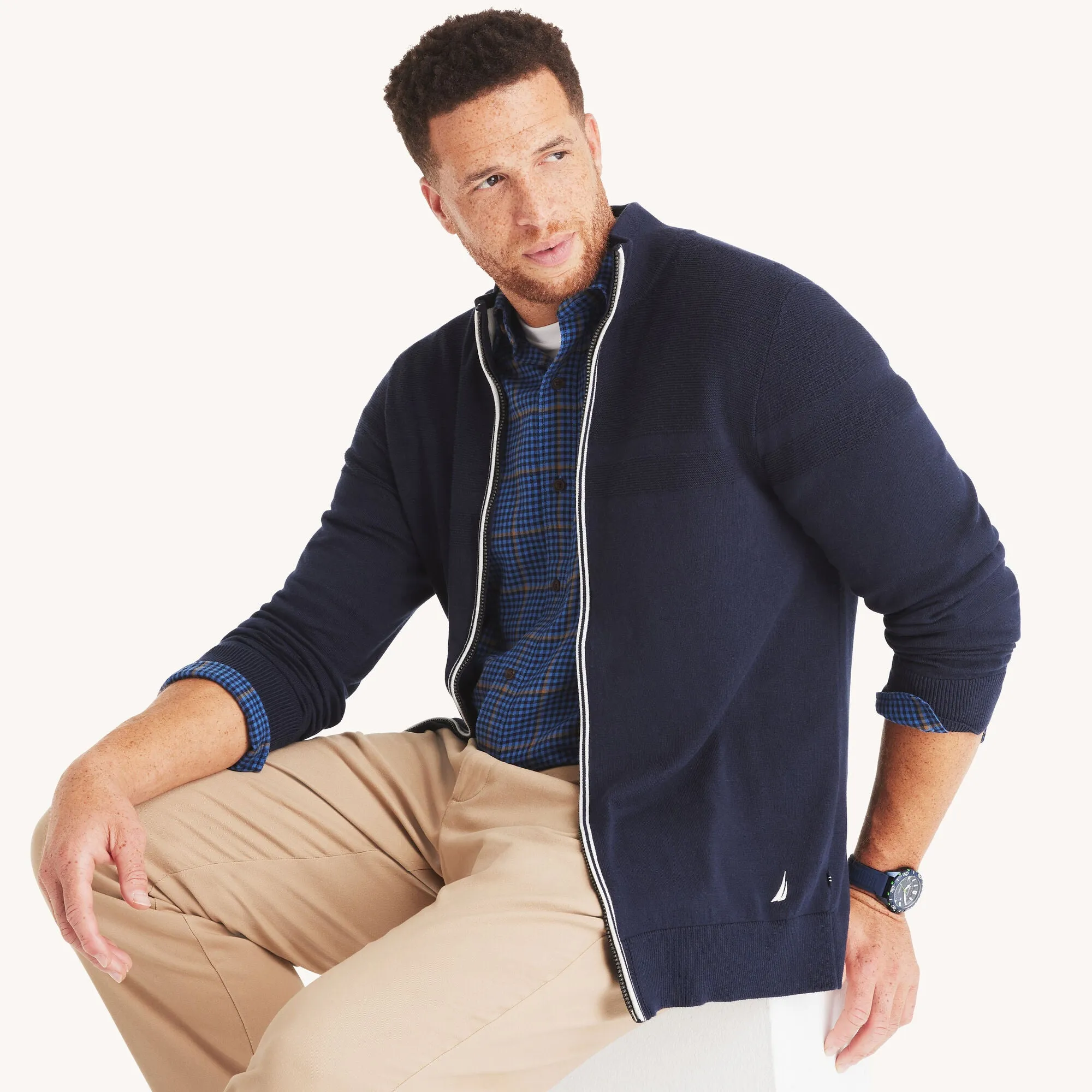 Nautica Mens Big & Tall Navtech Mock-Neck Full-Zip Sweater