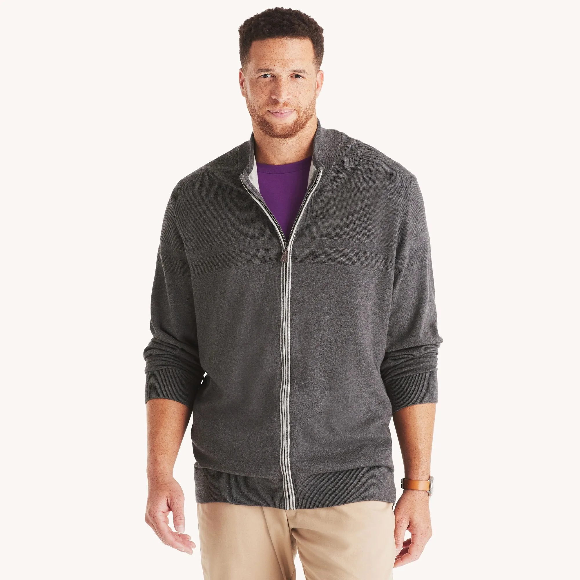 Nautica Mens Big & Tall Navtech Mock-Neck Full-Zip Sweater