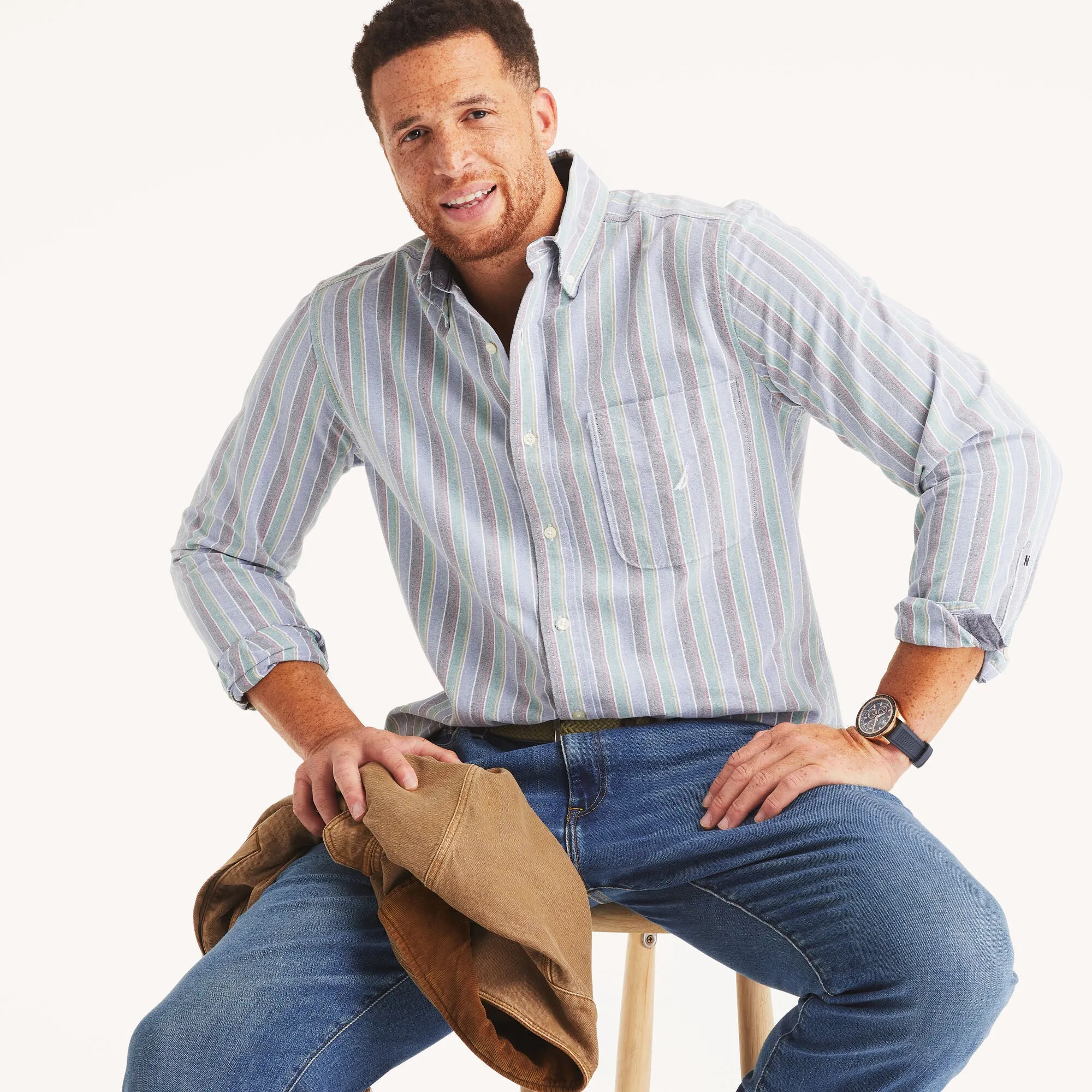 Nautica Mens Big & Tall Striped Oxford Shirt