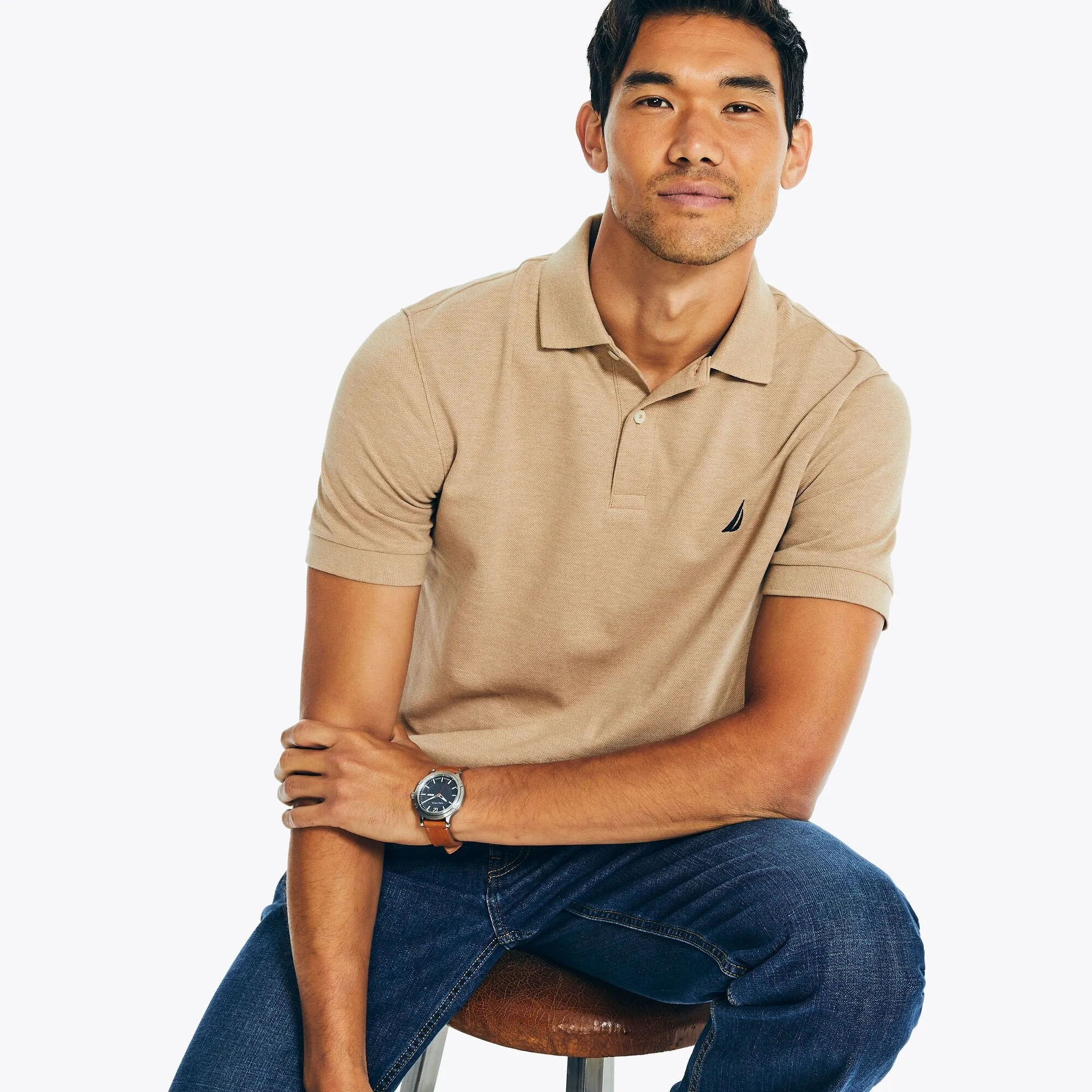 Nautica Mens Classic Fit Heather Deck Polo