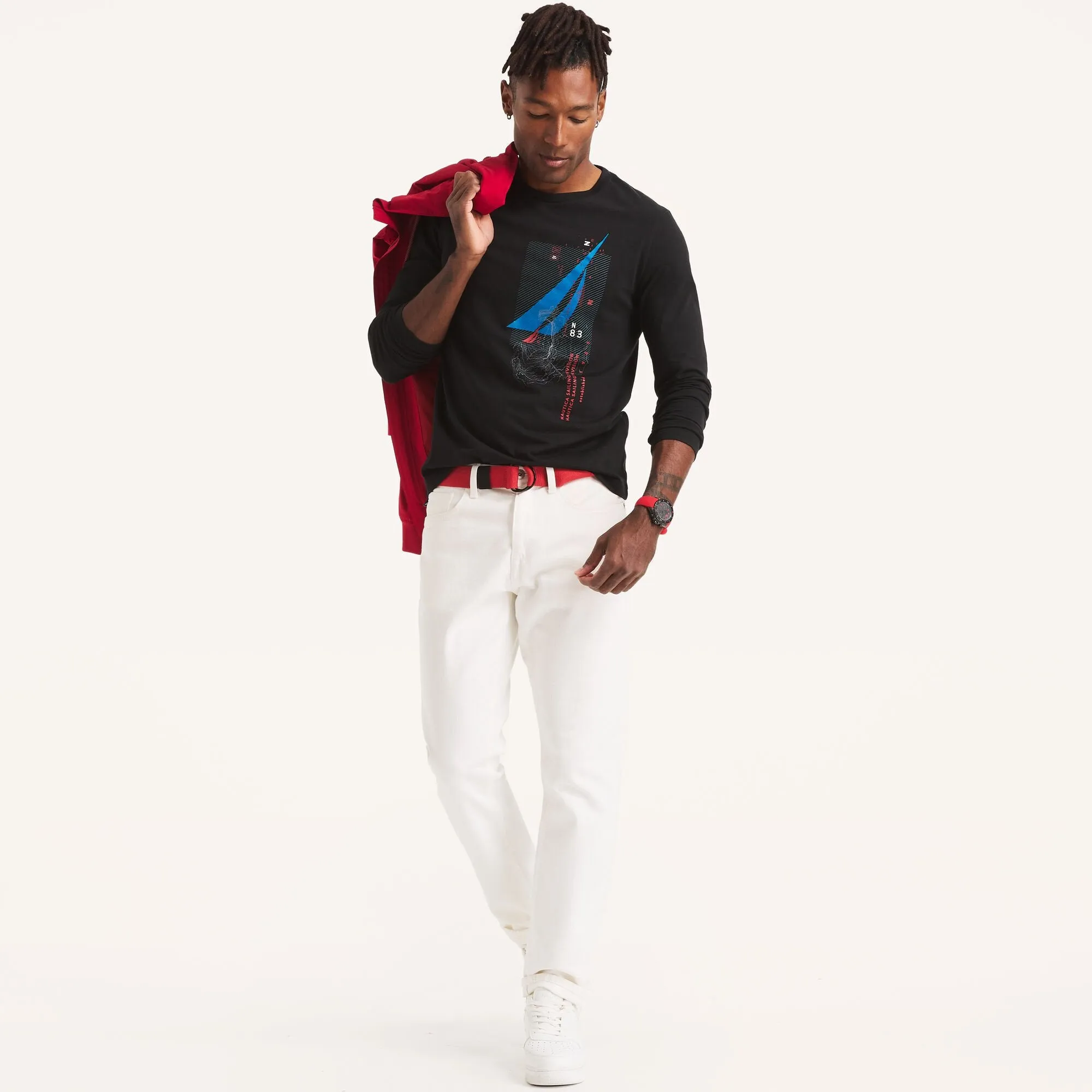 Nautica Mens Graphic Long-Sleeve T-Shirt