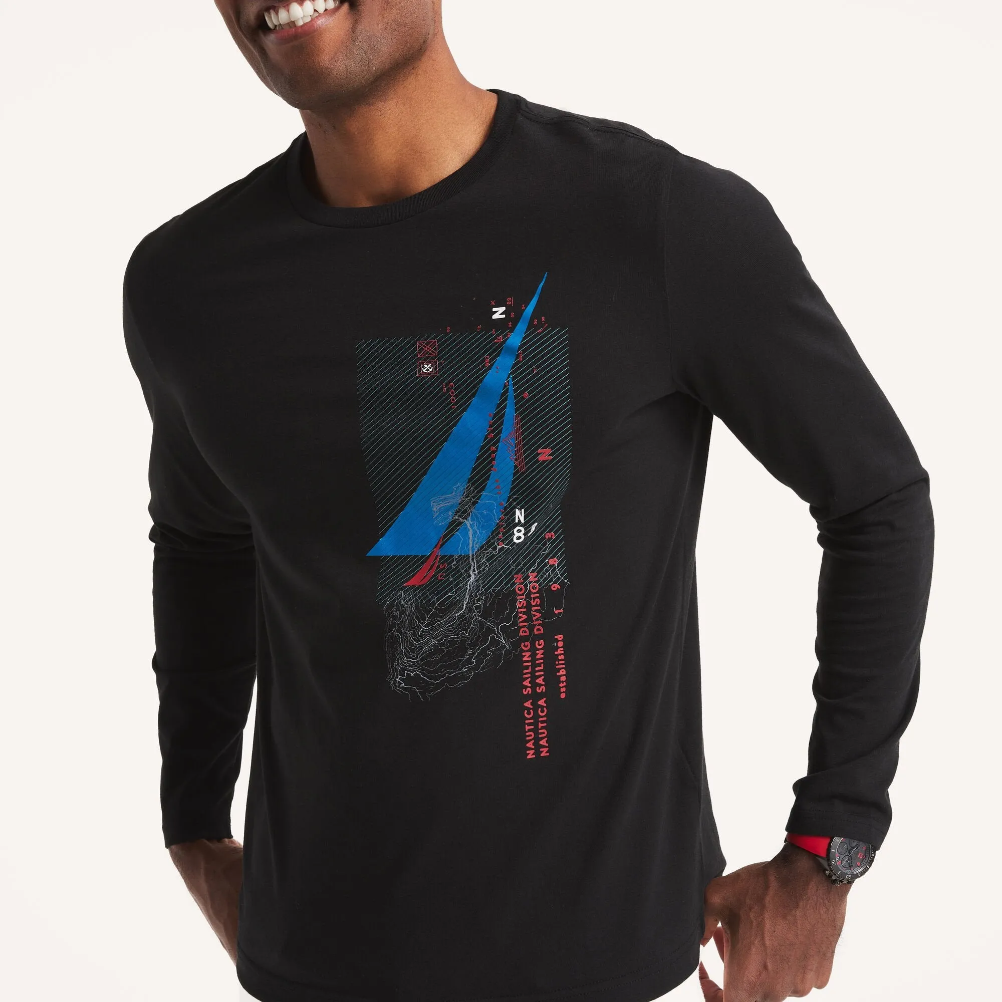 Nautica Mens Graphic Long-Sleeve T-Shirt