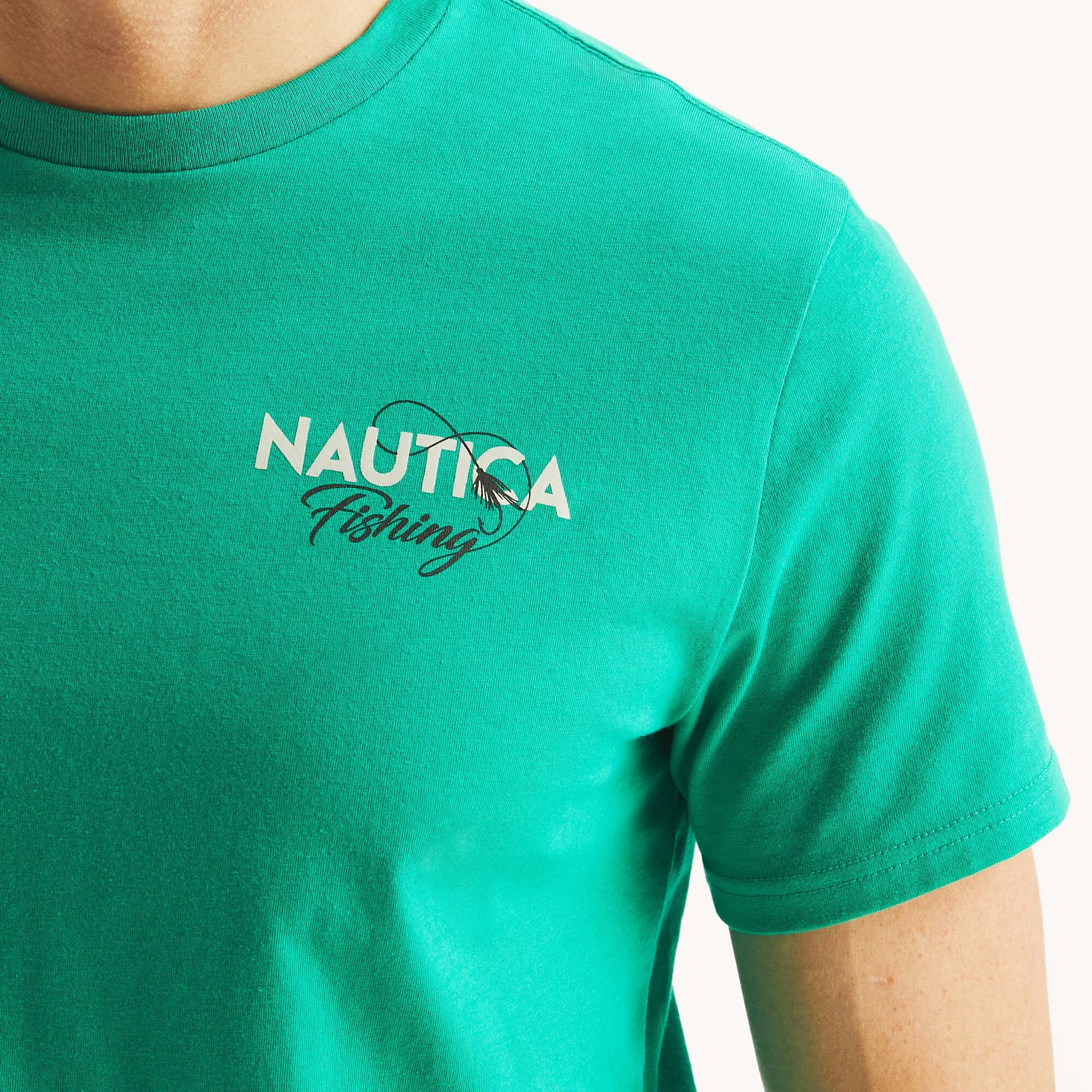 Nautica Mens Less Work More Fishing Graphic T-Shirt