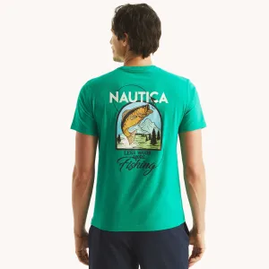 Nautica Mens Less Work More Fishing Graphic T-Shirt