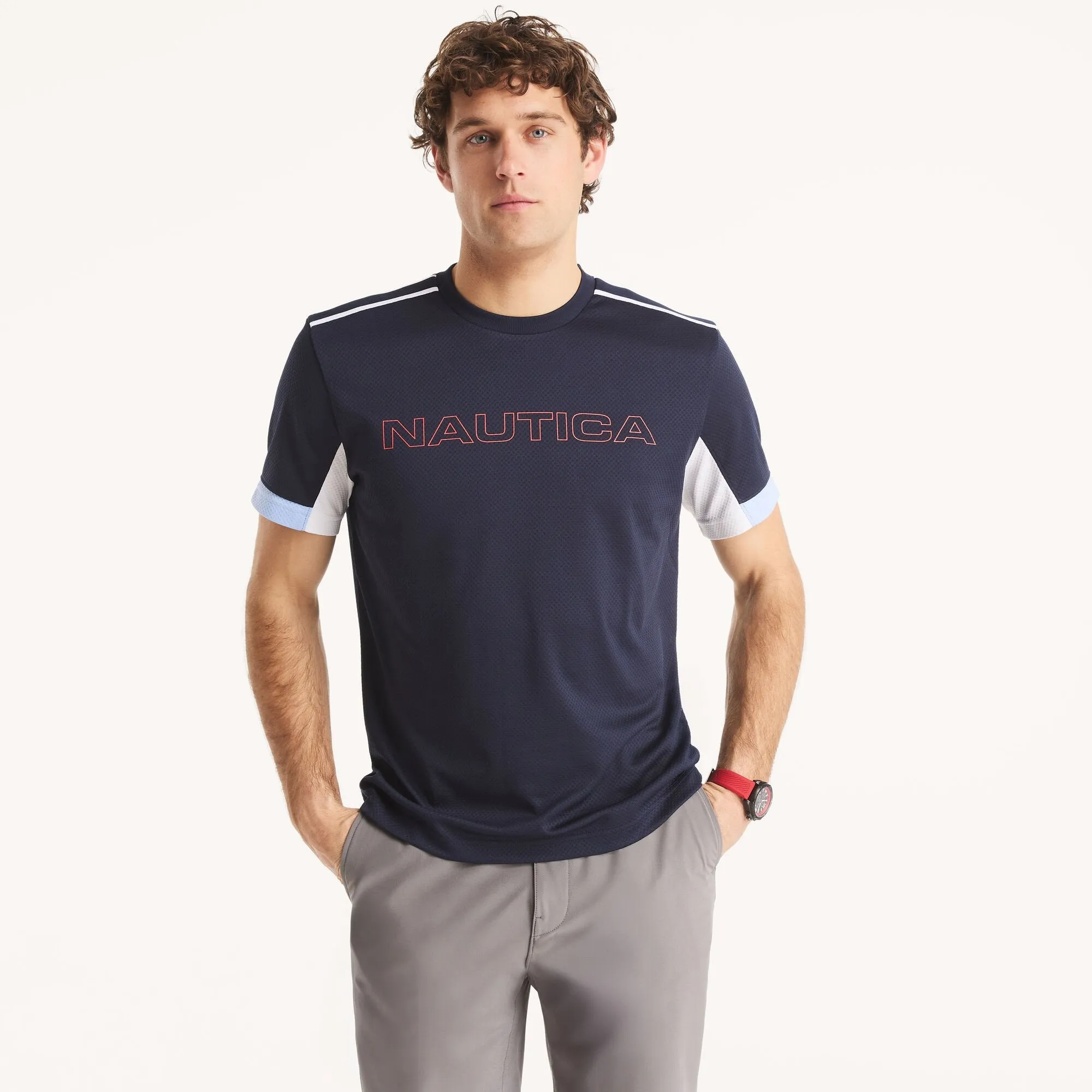 Nautica Mens Navtech Colorblock Crewneck T-Shirt