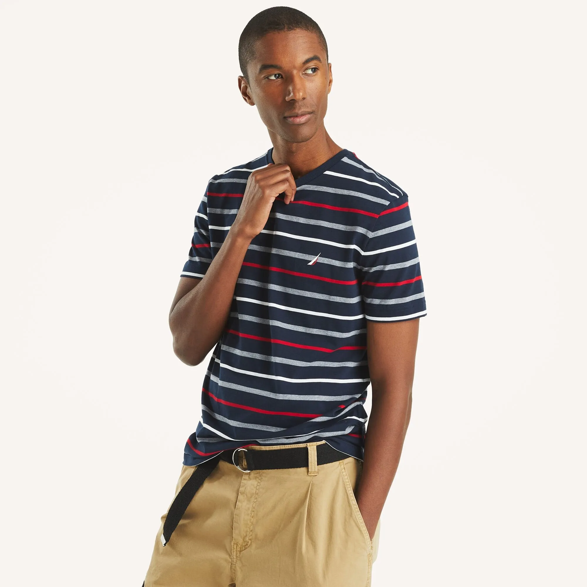 Nautica Mens Navtech Striped Crewneck T-Shirt