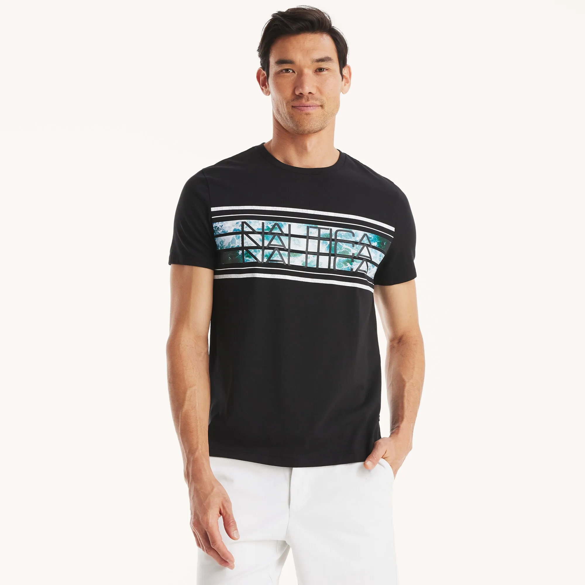 Nautica Mens Ocean Waves Graphic T-Shirt