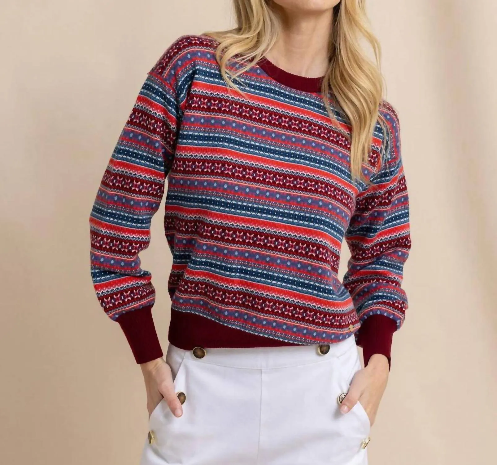 Nelle Fairisle Sweater In Muscadine