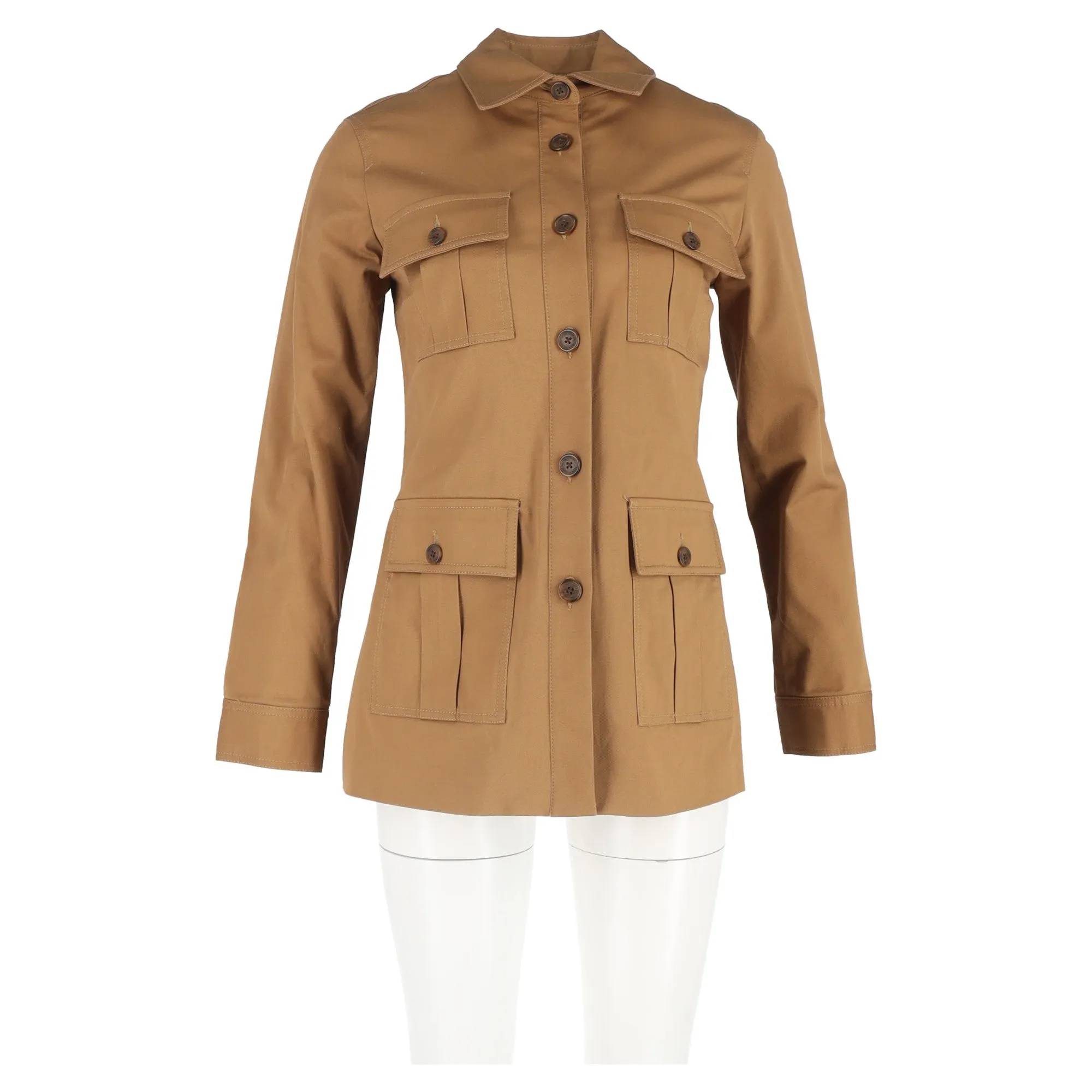 Nili Lotan Chase Buttoned Blazer with Pockets in Brown Cotton