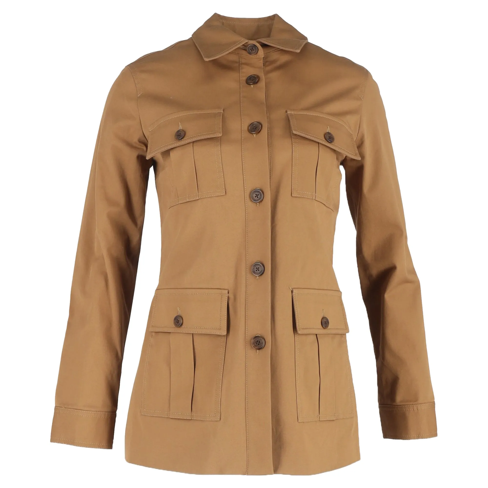 Nili Lotan Chase Buttoned Blazer with Pockets in Brown Cotton