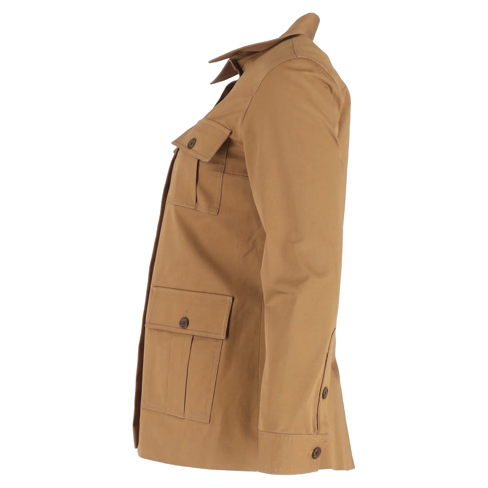 Nili Lotan Chase Buttoned Blazer with Pockets in Brown Cotton