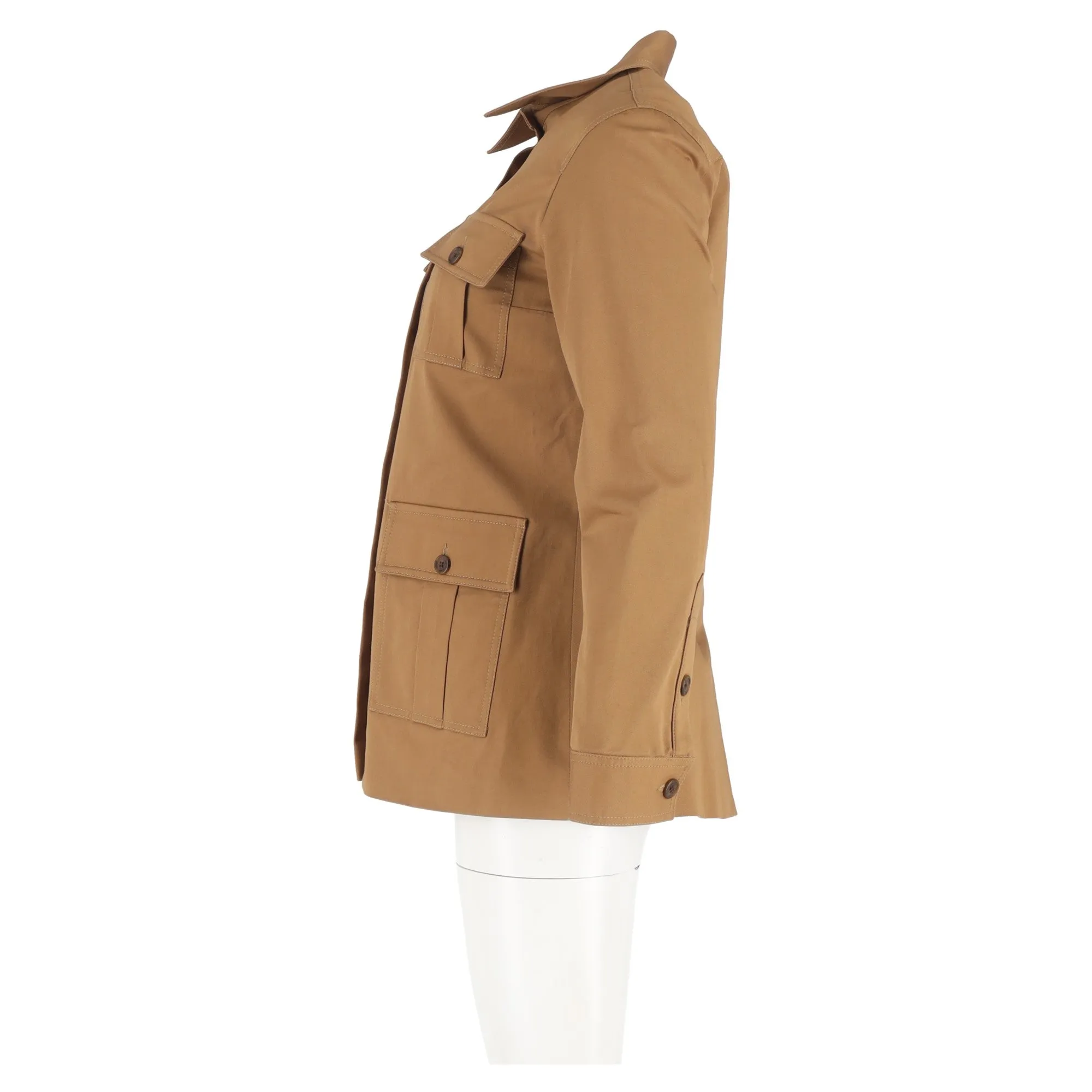 Nili Lotan Chase Buttoned Blazer with Pockets in Brown Cotton