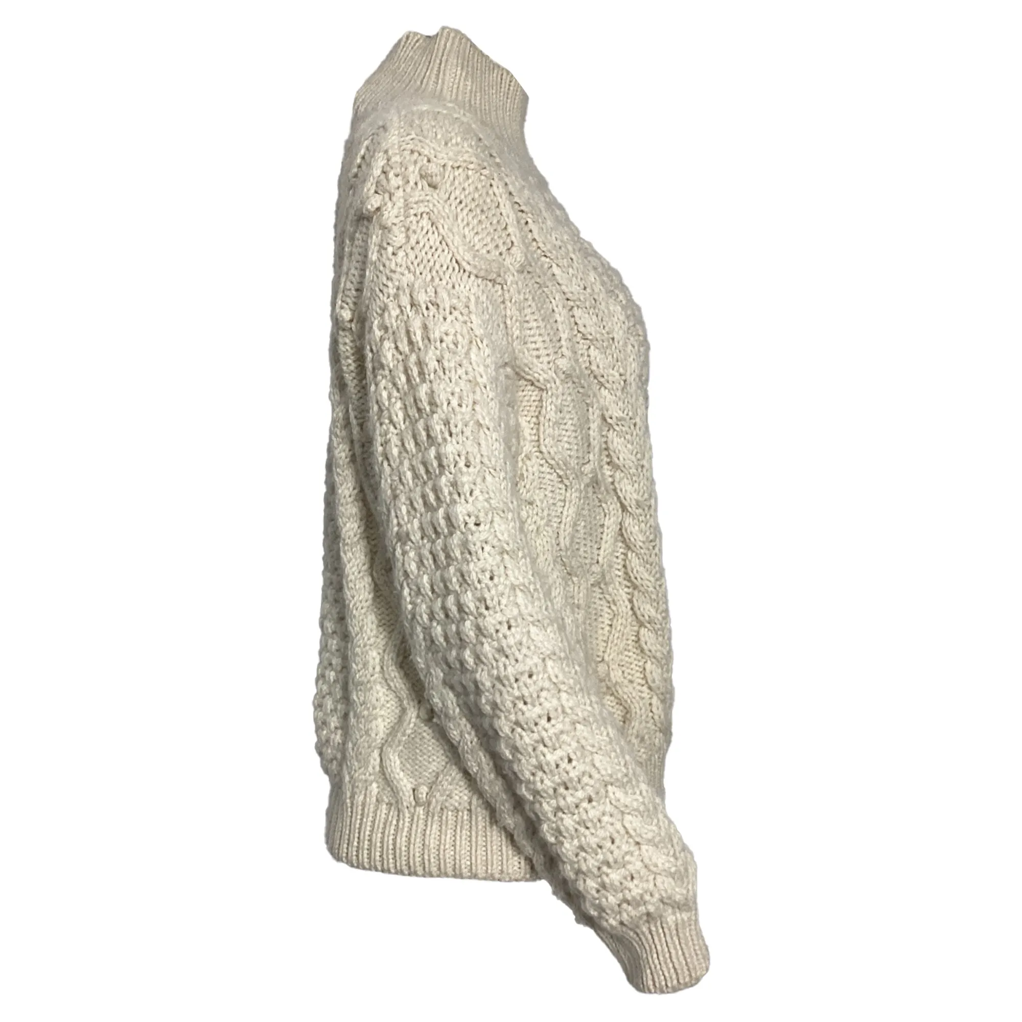 Nili Lotan Hawthorne Cable Knit Turtleneck Sweater in Cream Wool