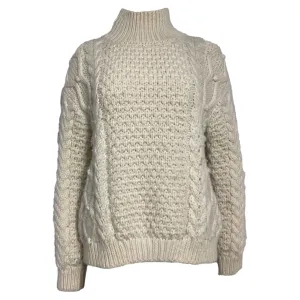 Nili Lotan Hawthorne Cable Knit Turtleneck Sweater in Cream Wool