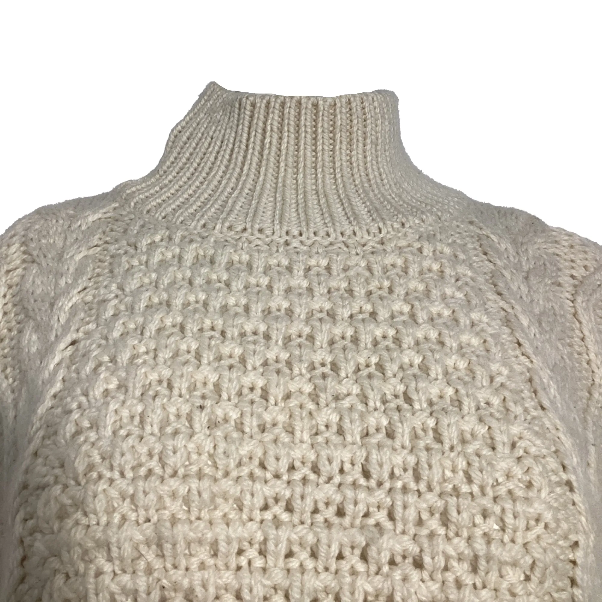 Nili Lotan Hawthorne Cable Knit Turtleneck Sweater in Cream Wool