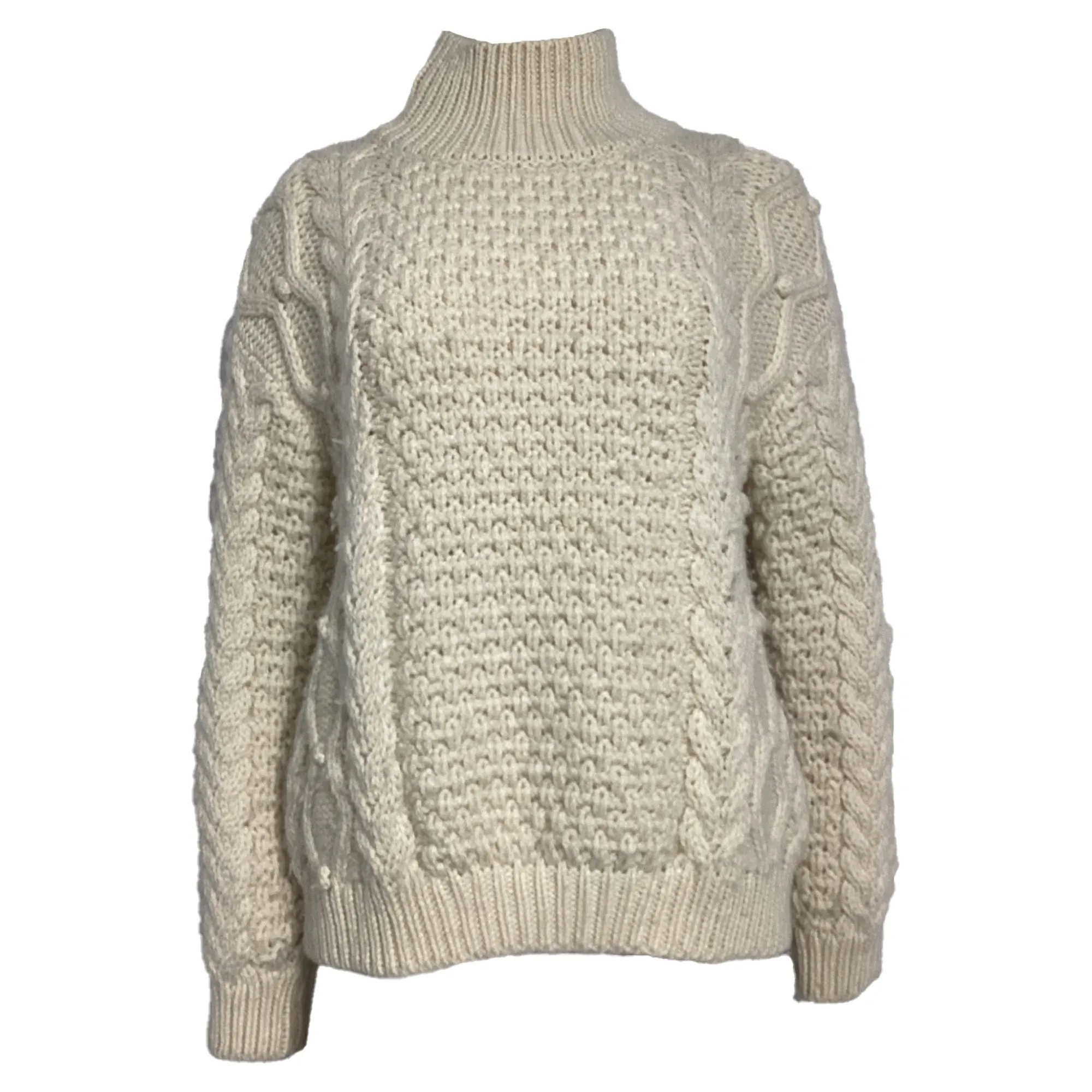 Nili Lotan Hawthorne Cable Knit Turtleneck Sweater in Cream Wool