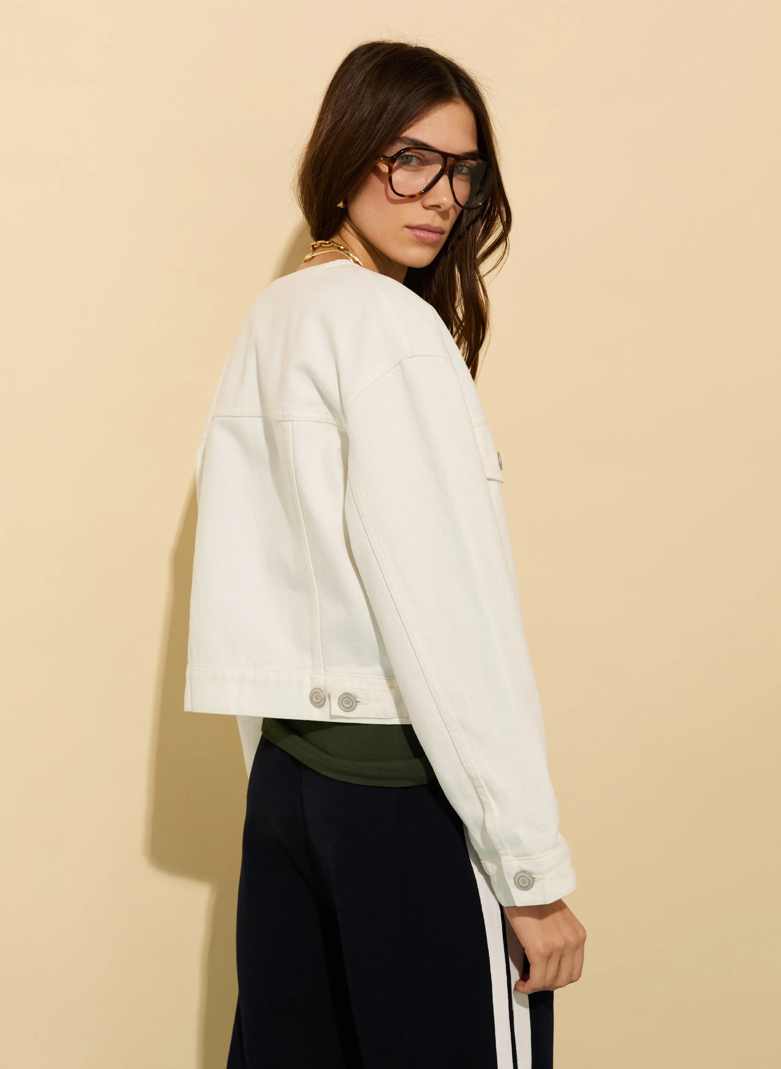 Nova Organic Cotton Collarless Denim Jacket | Soft White