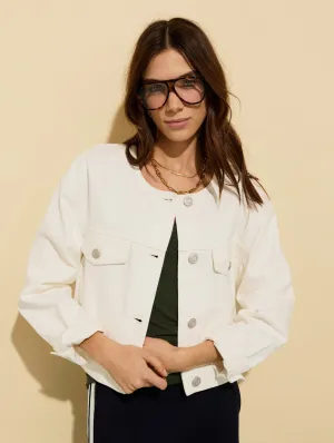 Nova Organic Cotton Collarless Denim Jacket | Soft White